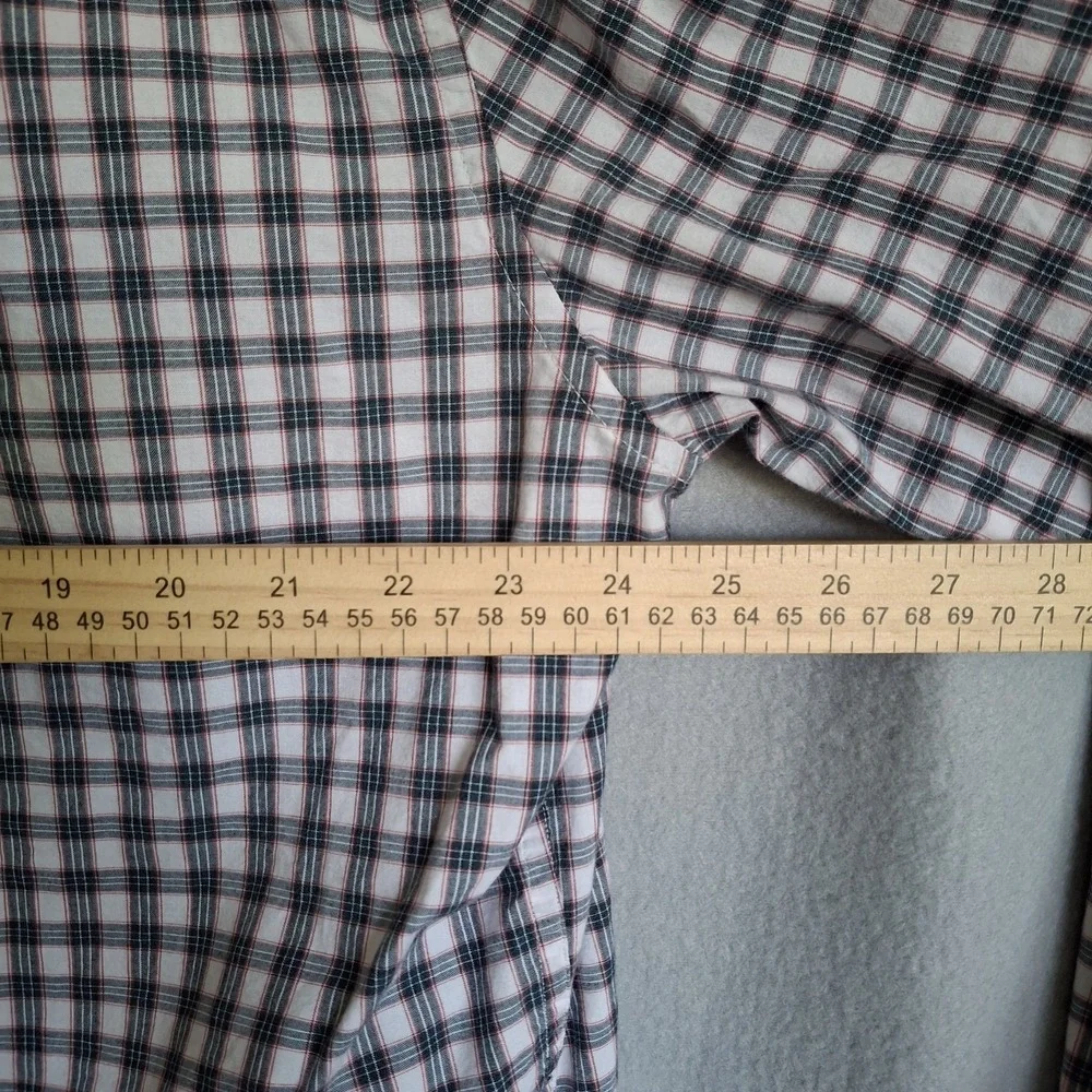 J Crew 2XL Shirt Slim Fit Button Down Gray Red Plaid Stretch Cotton Blend Casual